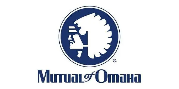 Mutual of Omaha logo featuring a Native American profile in a circular blue emblem.